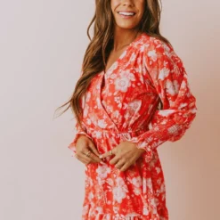 Vendor-unknown Lilah Floral Mini Dress Red/Ivory