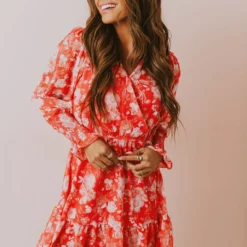 Vendor-unknown Lilah Floral Mini Dress Red/Ivory