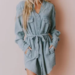 Vendor-unknown Lola Button Front Dress Grey Long Sleeved
