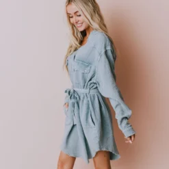 Vendor-unknown Lola Button Front Dress Grey Long Sleeved
