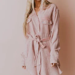Vendor-unknown Lola Button Front Dress Mauve Long Sleeved