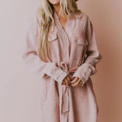 Vendor-unknown Lola Button Front Dress Mauve Long Sleeved