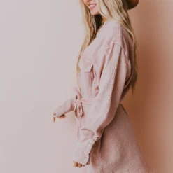 Vendor-unknown Lola Button Front Dress Mauve Long Sleeved