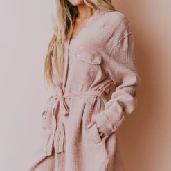 Vendor-unknown Lola Button Front Dress Mauve Long Sleeved