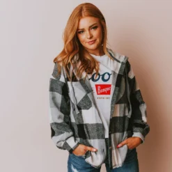 Vendor-unknown Tops Luletta Flannel Hooded Shacket Black