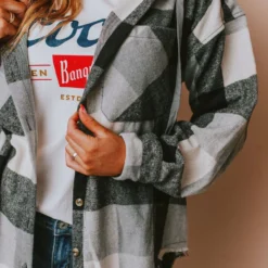 Vendor-unknown Tops Luletta Flannel Hooded Shacket Black