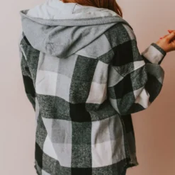 Vendor-unknown Tops Luletta Flannel Hooded Shacket Black