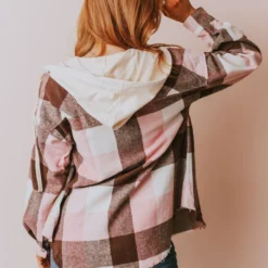 Vendor-unknown Luletta Flannel Hooded Shacket Blush Tops