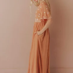 Vendor-unknown Marina Embroidered Maxi Dress Apricot