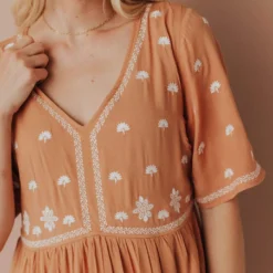 Vendor-unknown Marina Embroidered Maxi Dress Apricot