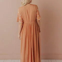 Vendor-unknown Marina Embroidered Maxi Dress Apricot
