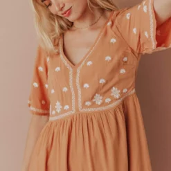 Vendor-unknown Marina Embroidered Maxi Dress Apricot