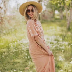 Vendor-unknown Marina Embroidered Maxi Dress Apricot