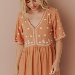 Vendor-unknown Marina Embroidered Maxi Dress Apricot