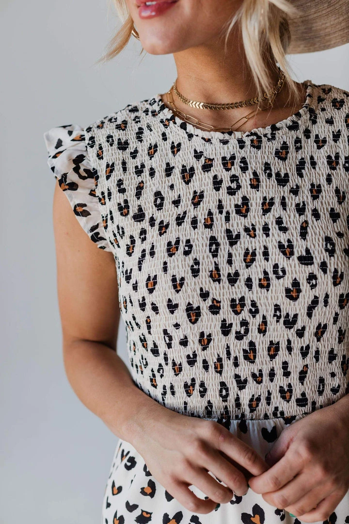 Nyah Smocked Leopard Dress Dresses 7 Nyah Smocked Leopard Dress Dresses