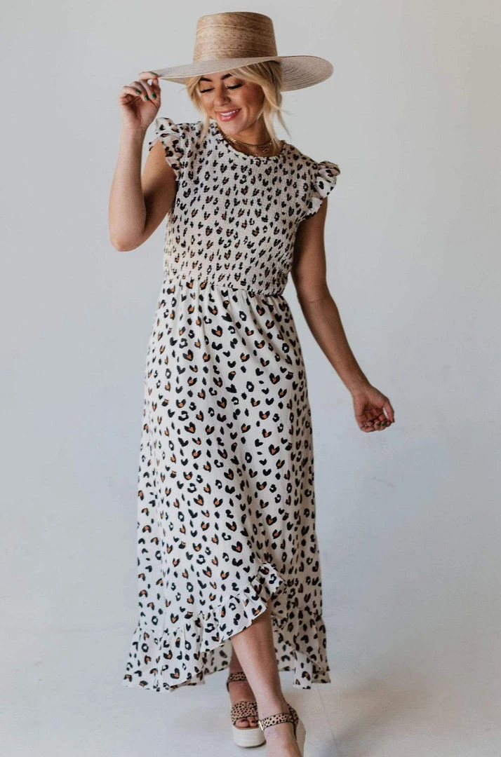 Nyah Smocked Leopard Dress Dresses 6 Nyah Smocked Leopard Dress Dresses