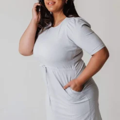 PLUS Adora Polka Dot Knit Dress Grey