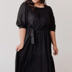 Plus Size EXCLUSIVE! Ivy Square Neck Ruffle Dress Black