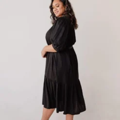 Plus Size EXCLUSIVE! Ivy Square Neck Ruffle Dress Black