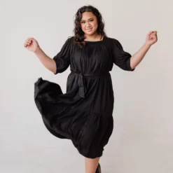 Plus Size EXCLUSIVE! Ivy Square Neck Ruffle Dress Black