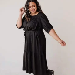Plus Size EXCLUSIVE! Ivy Square Neck Ruffle Dress Black