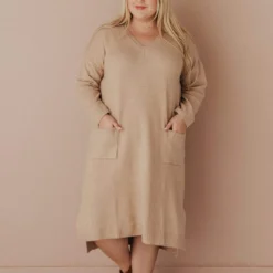 Vendor-unknown Plus Size Mischa Pocket Sweater Dress Camel