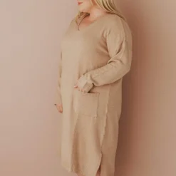 Vendor-unknown Plus Size Mischa Pocket Sweater Dress Camel
