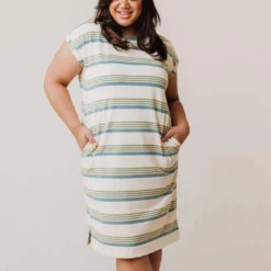 Vendor-unknown Plus Size Tammy Striped Muscle Tee Dress Sage