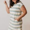 Vendor-unknown Plus Size Tammy Striped Muscle Tee Dress Sage