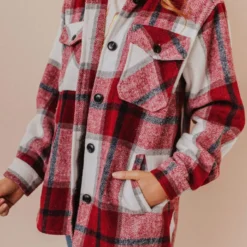 Vendor-unknown Trudy Plaid Shacket Burgundy Tops