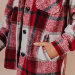 Vendor-unknown Trudy Plaid Shacket Burgundy Tops