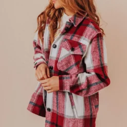 Vendor-unknown Trudy Plaid Shacket Burgundy Tops