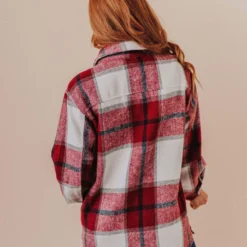 Vendor-unknown Trudy Plaid Shacket Burgundy Tops