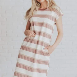 Vendor-unknown Dresses Tammy Striped Muscle Tee Dress Cream