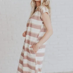 Vendor-unknown Dresses Tammy Striped Muscle Tee Dress Cream