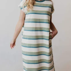 Vendor-unknown Tammy Striped Muscle Tee Dress Sage