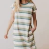 Vendor-unknown Tammy Striped Muscle Tee Dress Sage