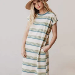 Vendor-unknown Tammy Striped Muscle Tee Dress Sage