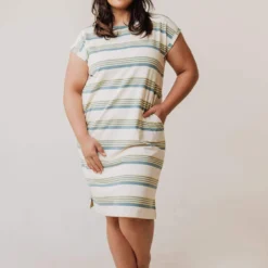 Vendor-unknown Plus Size Tammy Striped Muscle Tee Dress Sage