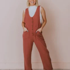 Hem & Thread Collin Raw Edge Jumpsuit Brick Dresses