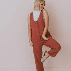 Hem & Thread Collin Raw Edge Jumpsuit Brick Dresses