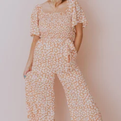 Lexi Floral Jumpsuit Apricot Dresses