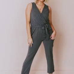 Hem & Thread Dresses Stetson Tie Waist Jumpsuit Charcoal