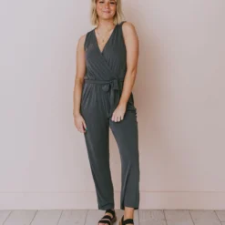 Hem & Thread Dresses Stetson Tie Waist Jumpsuit Charcoal