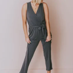 Hem & Thread Dresses Stetson Tie Waist Jumpsuit Charcoal