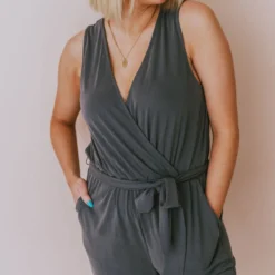 Hem & Thread Dresses Stetson Tie Waist Jumpsuit Charcoal
