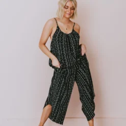 Hem & Thread Dresses Tilia Printed Oversized Jumpsuit Black