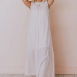 Hem & Thread Etta Ruffle Sleeve Maxi Dress Cream Dresses