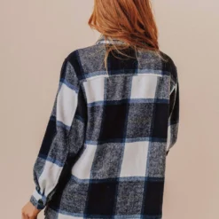 Vendor-unknown Trudy Plaid Shacket Navy Tops