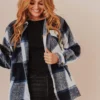 Vendor-unknown Trudy Plaid Shacket Navy Tops